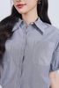 BAS33478 - Áo sơ mi vải thô kẻ dáng suông cổ đức tay bồng gấu áo phối dây rút tạo kiểu - JAN.