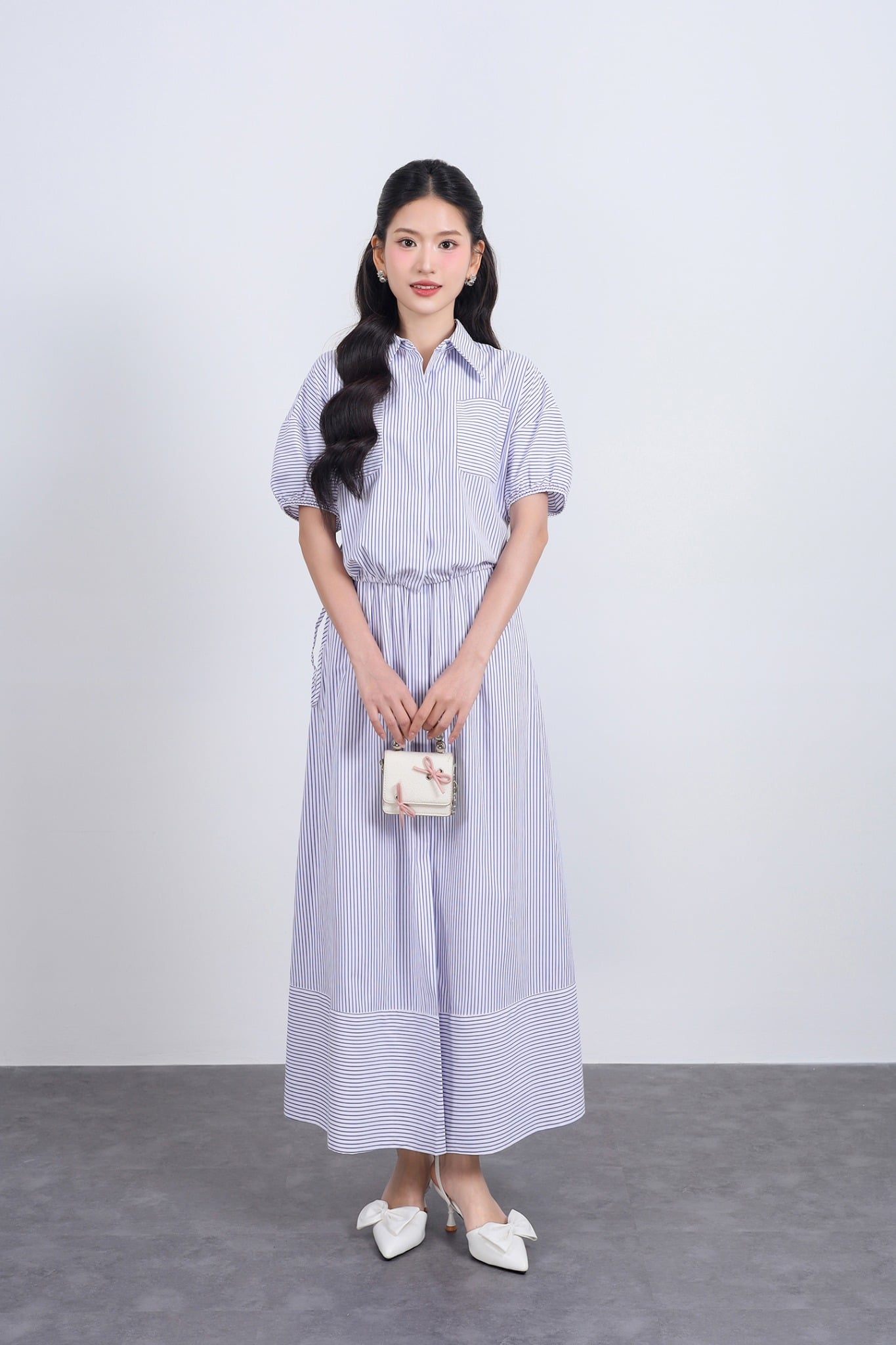 BJD33478 - Chân váy dài vải thô kẻ dáng suông cạp chun co giãn xẻ tà trước - JAN.