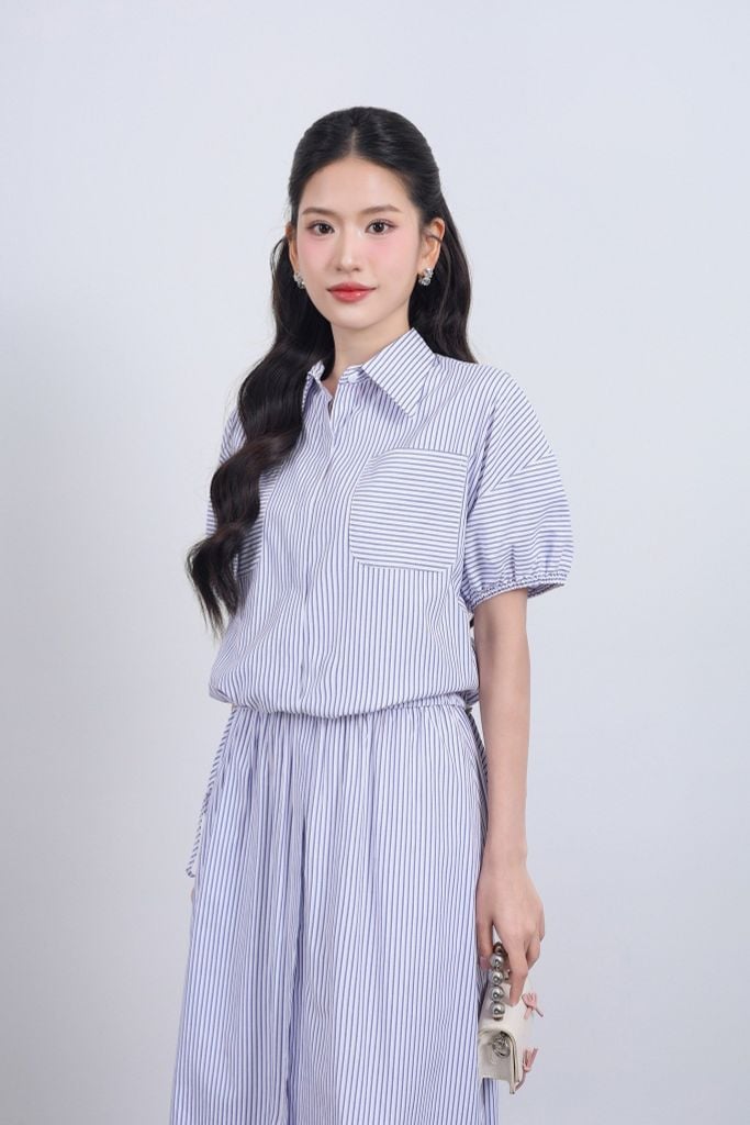 BJD33478 - Chân váy dài vải thô kẻ dáng suông cạp chun co giãn xẻ tà trước - JAN.