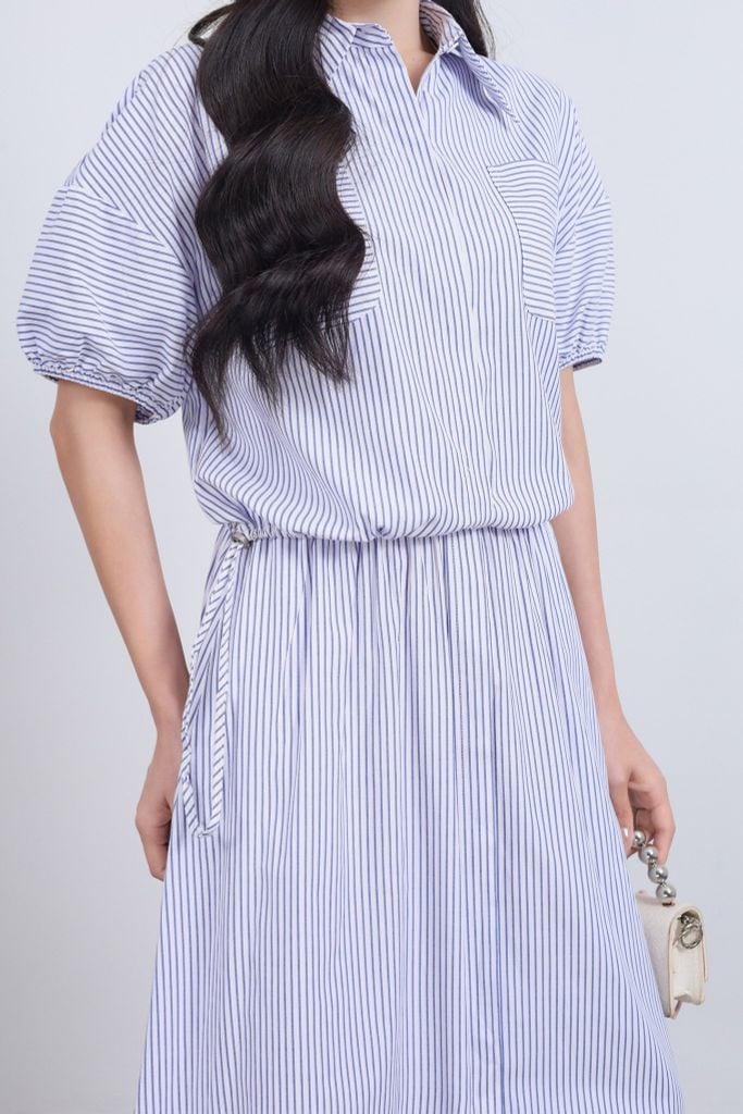 BJD33478 - Chân váy dài vải thô kẻ dáng suông cạp chun co giãn xẻ tà trước - JAN.