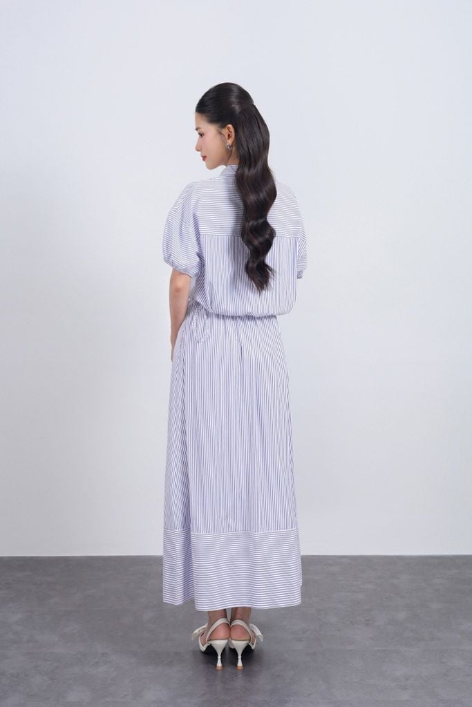 BJD33478 - Chân váy dài vải thô kẻ dáng suông cạp chun co giãn xẻ tà trước - JAN.