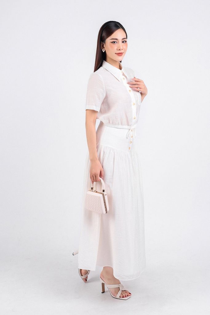 BAS53189 - Áo sơ mi công sở vải thô mỏng dáng lửng cổ đức có túi ngực áo cài khuy thân trước gấu áo bo chun - PANTIO