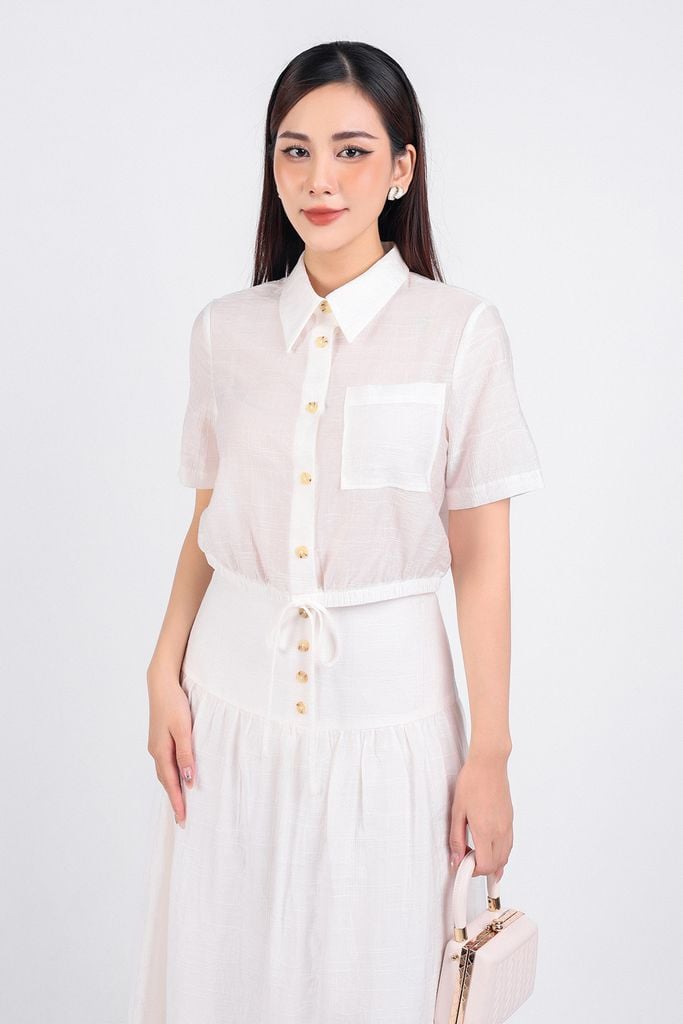 BJD53189 - Chân váy công sở vải thô mỏng hai lớp lót habutai dáng suông dài eo đáp cạp bản to phối khuy trang trí khoá thân sau - PANTIO