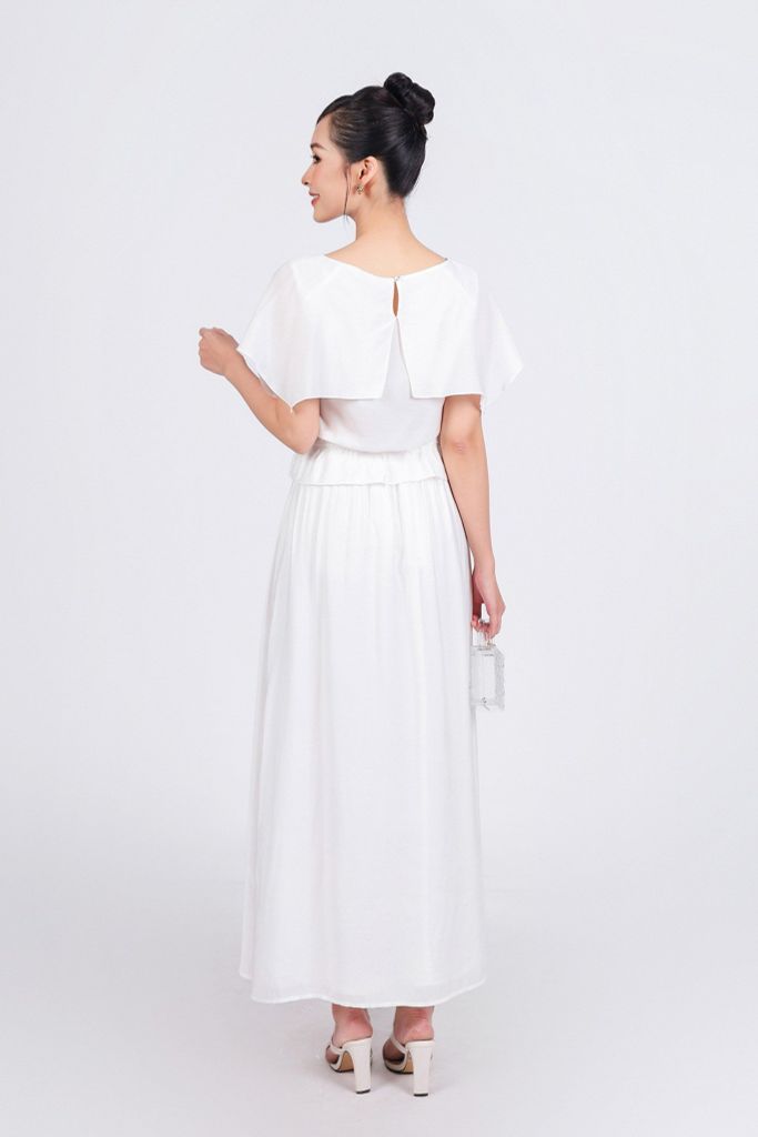 BAS53205 - Áo kiểu dạo phố vải tơ dáng suông cổ thuyền tay cánh tiên xẻ tà thân áo bo chun eo tạo kiểu - PANTIO