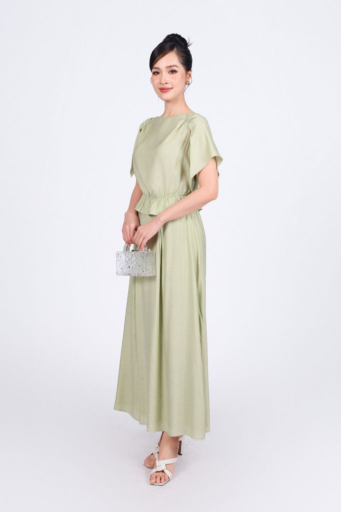 BAS53205 - Áo kiểu dạo phố vải tơ dáng suông cổ thuyền tay cánh tiên xẻ tà thân áo bo chun eo tạo kiểu - PANTIO