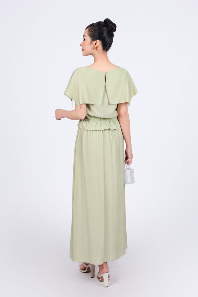 BAS53205 - Áo kiểu dạo phố vải tơ dáng suông cổ thuyền tay cánh tiên xẻ tà thân áo bo chun eo tạo kiểu - PANTIO