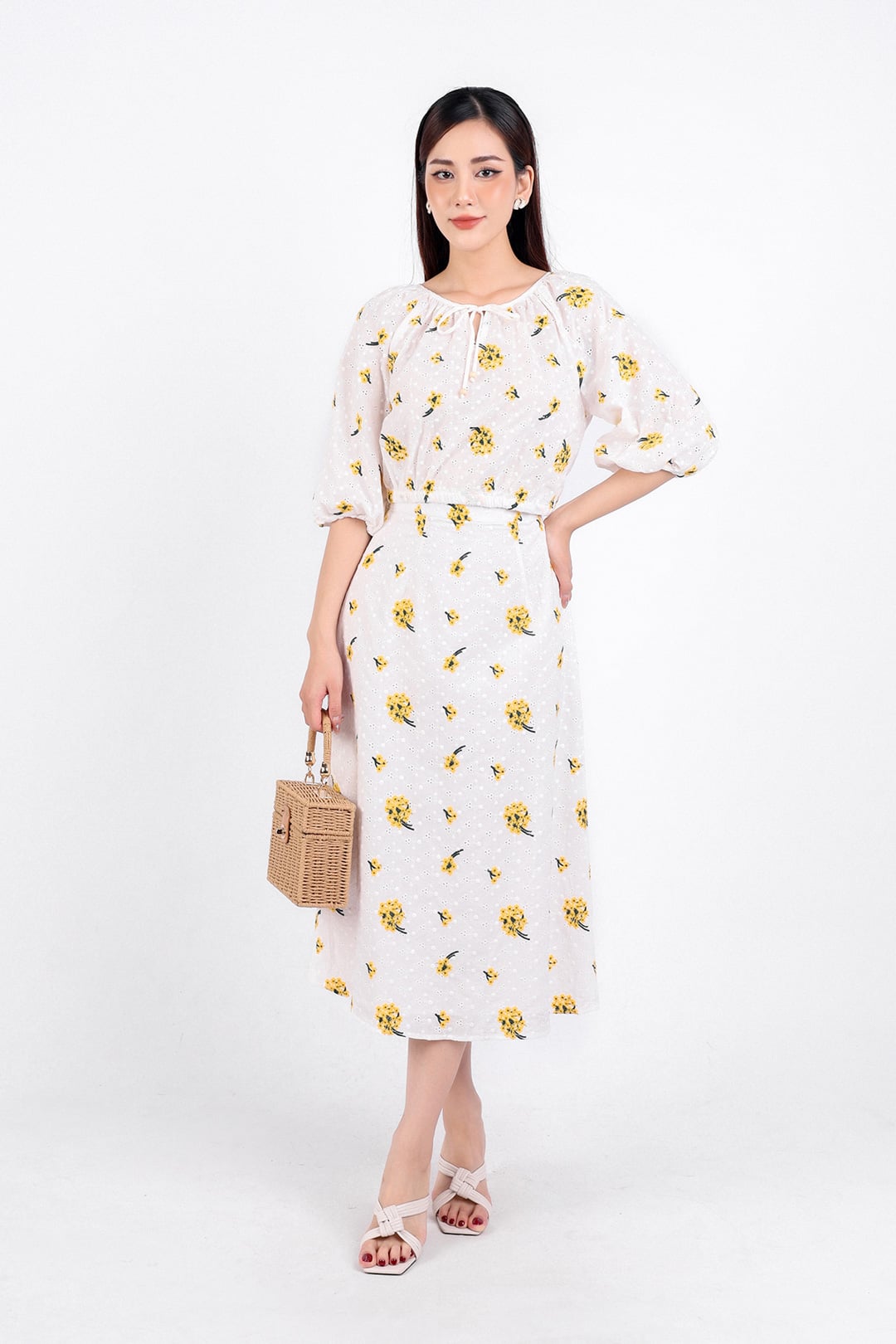 BJD53235 - Chân váy dạo phố vải thô hai lớp lót habutai dáng suông dài khoá thân sau - PANTIO