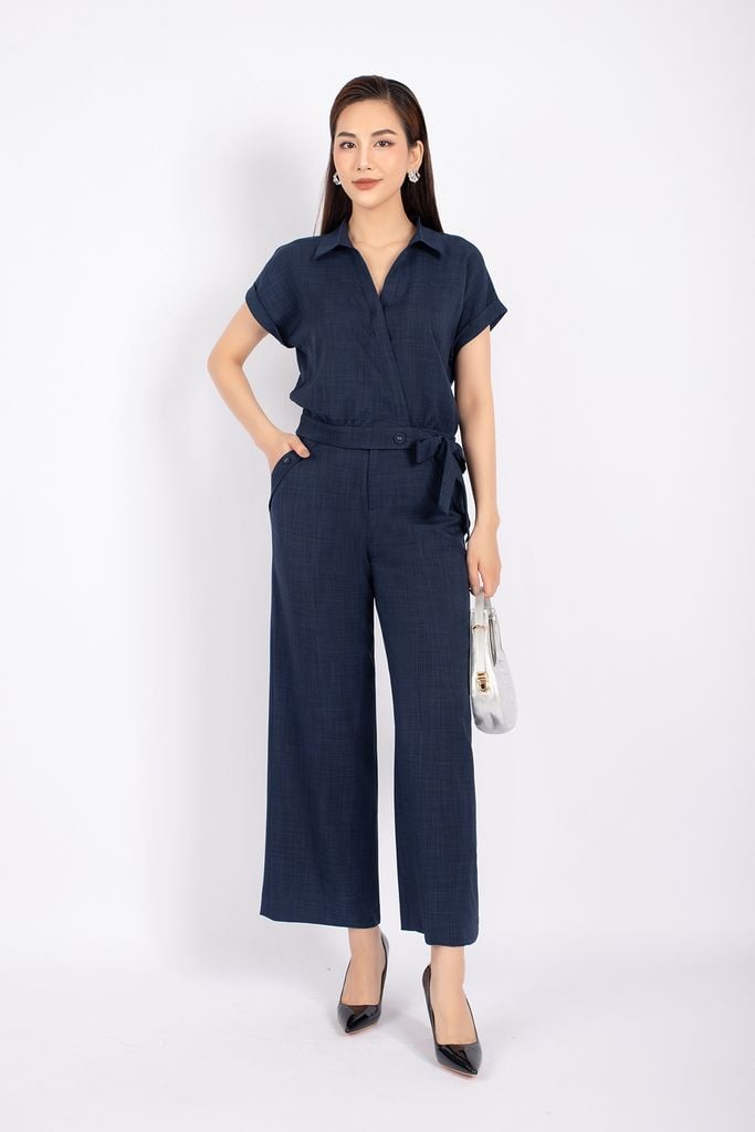 BAS72670 - Áo kiểu công sở vải thô nano dáng croptop nẹp buộc nơ cổ kiểu vạt chồng - PANTIO