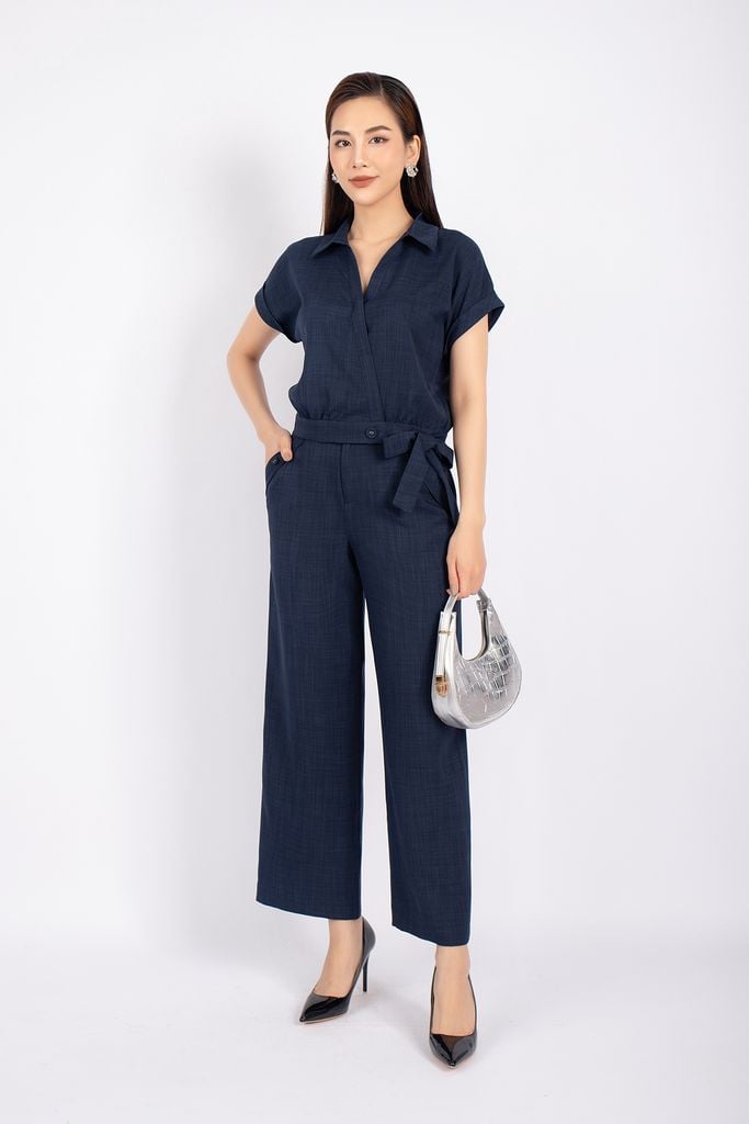 BAS72670 - Áo kiểu công sở vải thô nano dáng croptop nẹp buộc nơ cổ kiểu vạt chồng - PANTIO