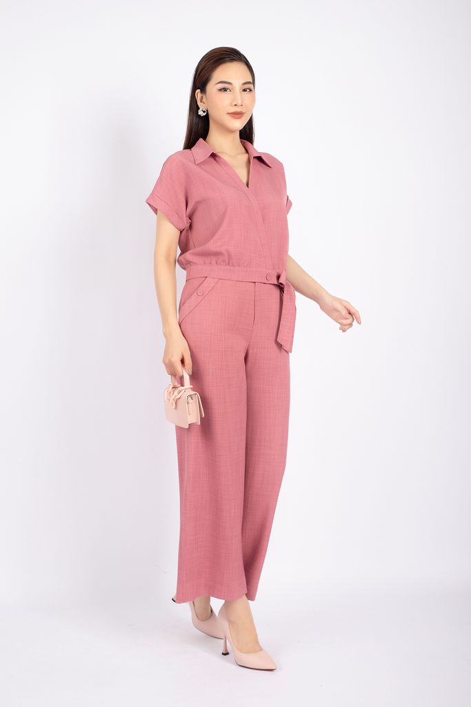 BAS72670 - Áo kiểu công sở vải thô nano dáng croptop nẹp buộc nơ cổ kiểu vạt chồng - PANTIO