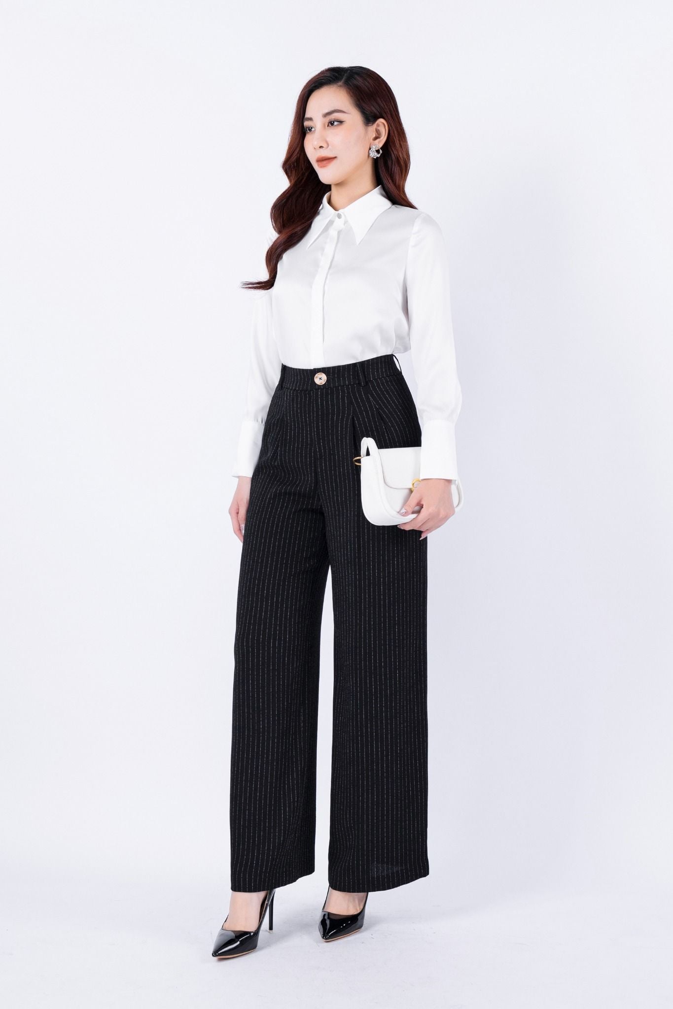 BAS72894 - Áo sơ mi công sở vải thô lụa dáng suông cổ đức vạt nhọn - PANTIO