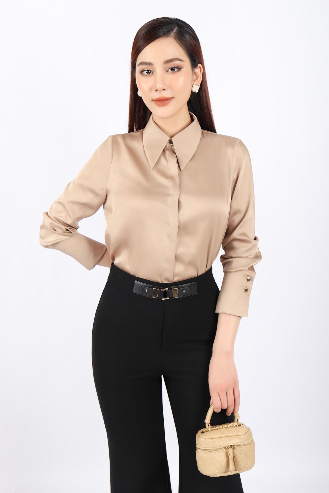 BAS72894 - Áo sơ mi công sở vải thô lụa dáng suông cổ đức vạt nhọn - PANTIO