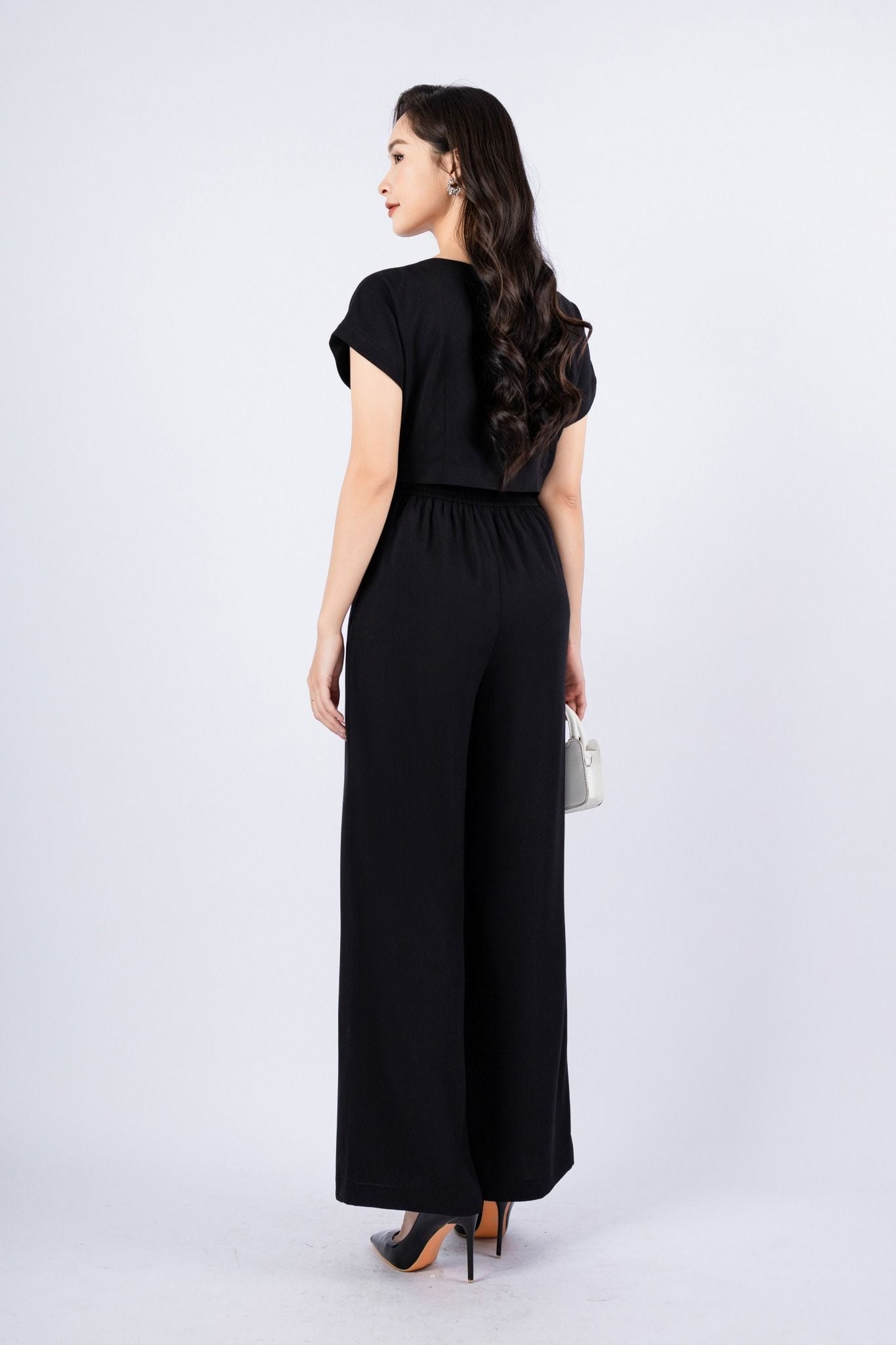 BQD72916 - Quần công sở vải thô đũi dáng suông thân phối ren trang trí cạp thân sau pha chun khóa sườn - PANTIO