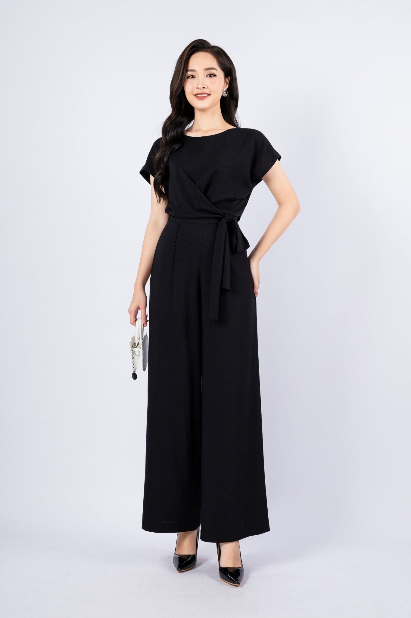 BQD72916 - Quần công sở vải thô đũi dáng suông thân phối ren trang trí cạp thân sau pha chun khóa sườn - PANTIO