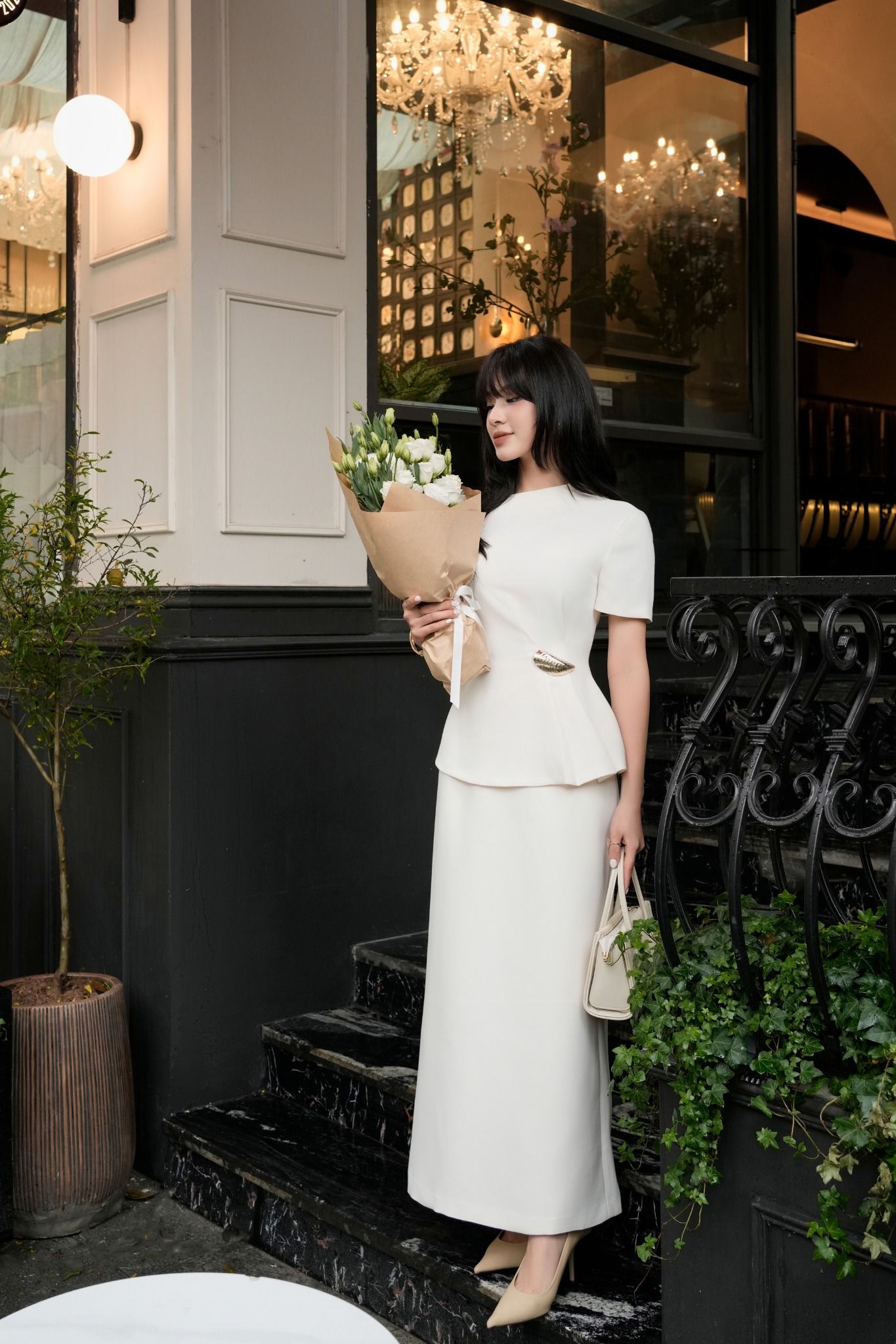 BJD73172 - Chân váy công sở vải thô dày dáng suông dài khoá thân sau - PANTIO