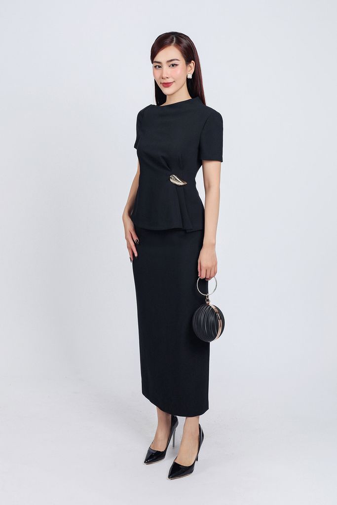 BJD73172 - Chân váy công sở vải thô dày dáng suông dài khoá thân sau - PANTIO