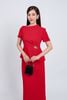 BAS73172 - Áo kiểu công sở vải thô dày dáng peplum cổ lệch eo đính khuy đá kim loại khoá thân sau - PANTIO