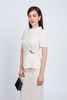 BAS73172 - Áo kiểu công sở vải thô dày dáng peplum cổ lệch eo đính khuy đá kim loại khoá thân sau - PANTIO