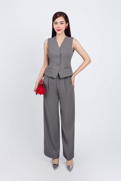 BQD73181 - Quần dài công sở vải thô dáng suông khoá thân trước - PANTIO