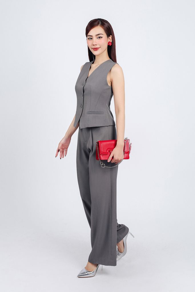 BQD73181 - Quần dài công sở vải thô dáng suông khoá thân trước - PANTIO