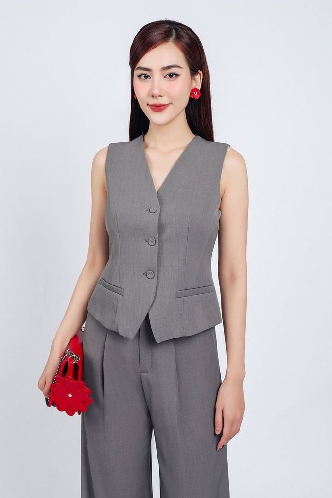 BQD73181 - Quần dài công sở vải thô dáng suông khoá thân trước - PANTIO
