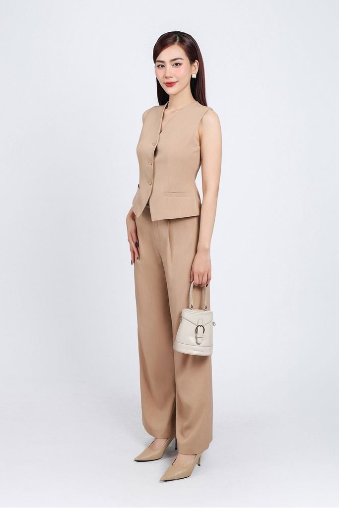 BQD73181 - Quần dài công sở vải thô dáng suông khoá thân trước - PANTIO