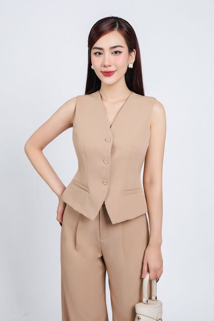 BQD73181 - Quần dài công sở vải thô dáng suông khoá thân trước - PANTIO
