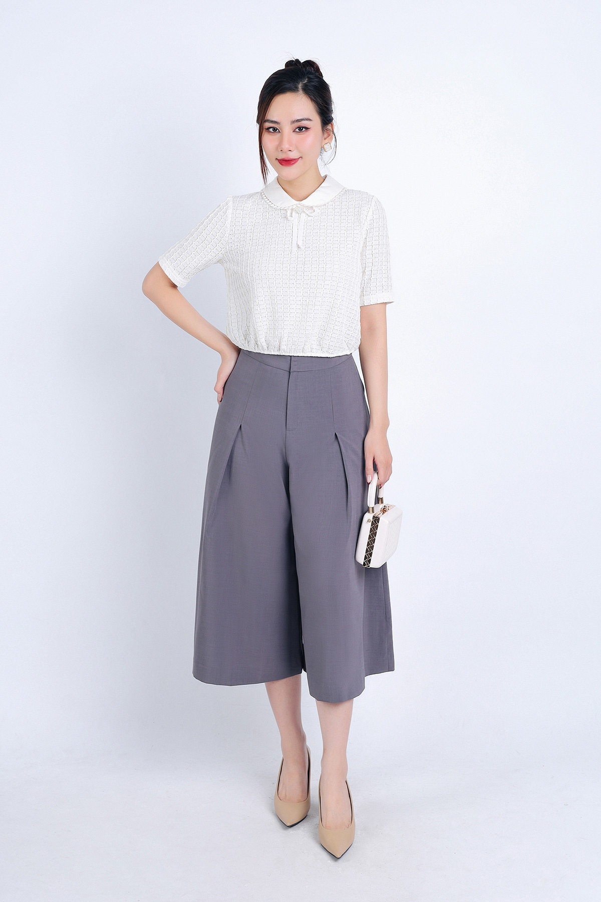 BQL33058 - Quần công sở vải thô dáng lửng thân xếp ly tạo kiểu khoá thân trước - tỷ lệ kèo 8899