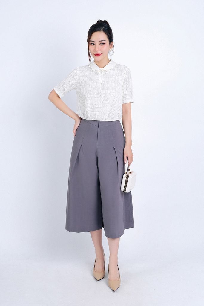 BQL33058 - Quần công sở vải thô dáng lửng thân xếp ly tạo kiểu khoá thân trước - PANTIO