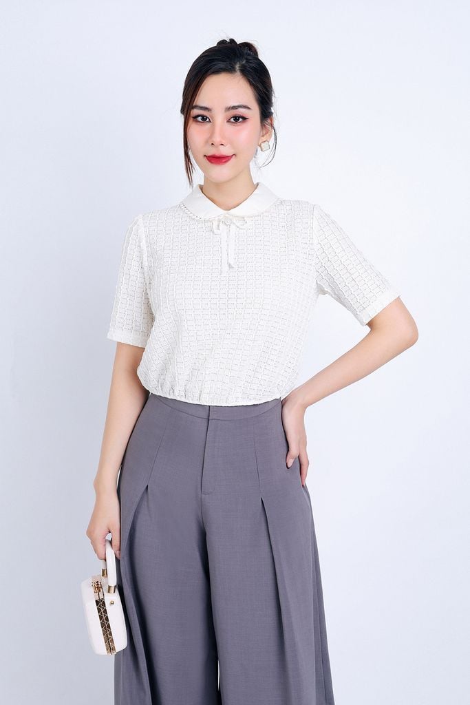 BQL33058 - Quần công sở vải thô dáng lửng thân xếp ly tạo kiểu khoá thân trước - PANTIO