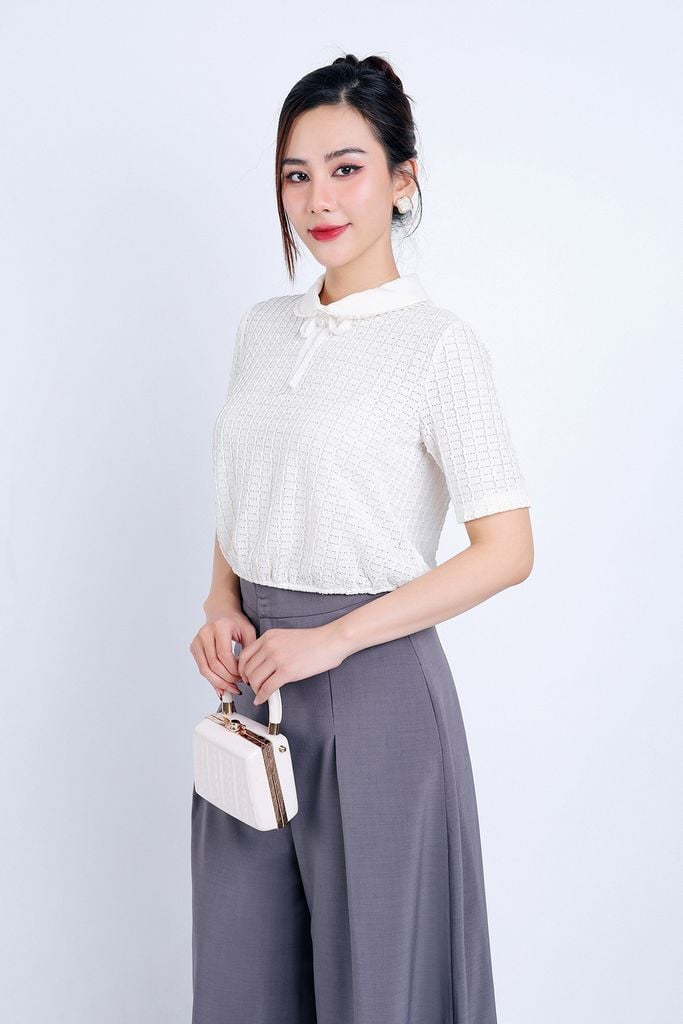 BQL33058 - Quần công sở vải thô dáng lửng thân xếp ly tạo kiểu khoá thân trước - PANTIO