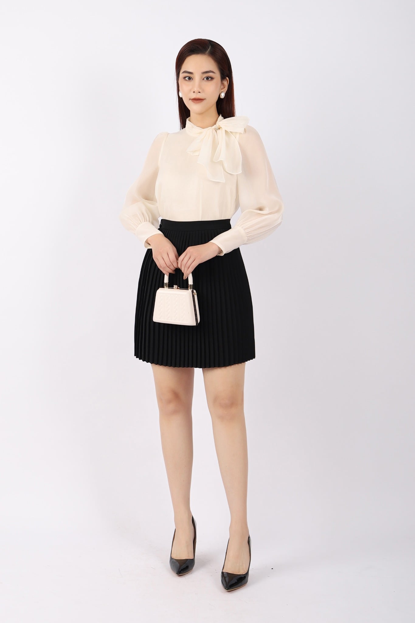 BJN72885 - Chân váy công sở vải tuytsi dáng Xoè dập ly khóa thân sau - PANTIO