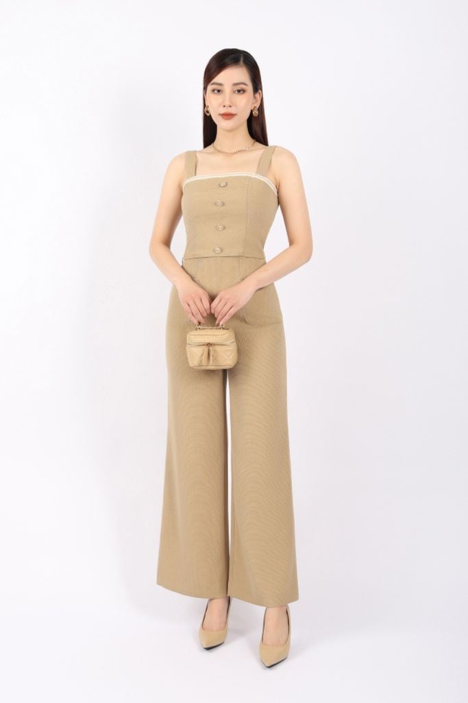 BQD92957 - Quần công sở vải dạ dáng suông ống rộng thân phối túi đính khuy trang trí khóa thân sau - PANTIO