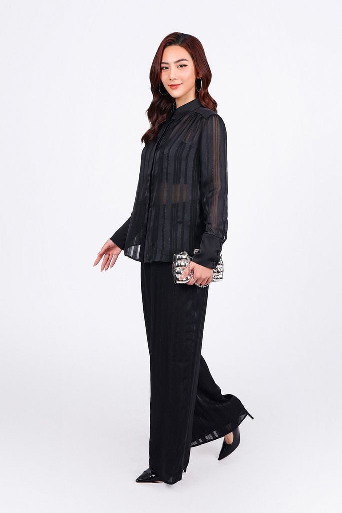 BQD93258 - Quần dài công sở vải lụa dày cao cấp dáng suông dài ống rộng họa tiết đường gân thời trang - PANTIO