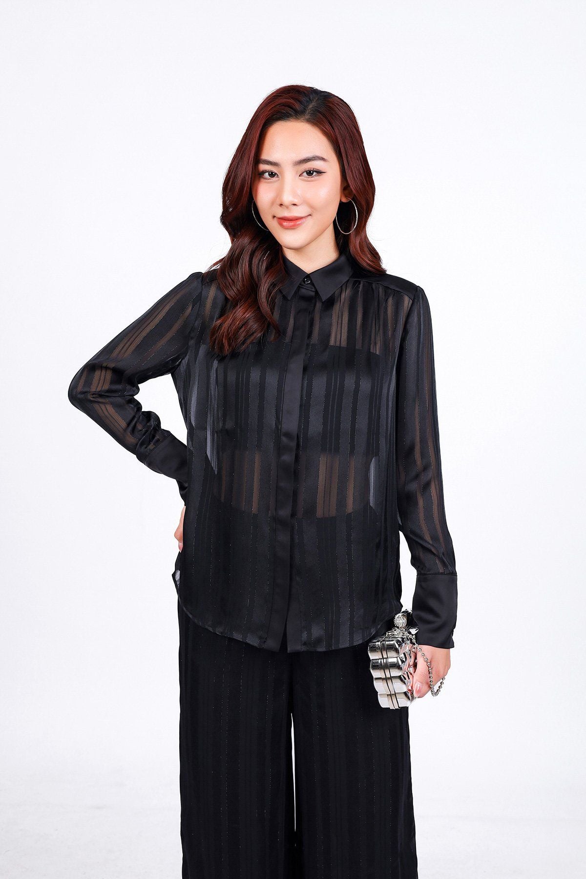 BQD93258 - Quần dài công sở vải lụa dày cao cấp dáng suông dài ống rộng họa tiết đường gân thời trang - PANTIO