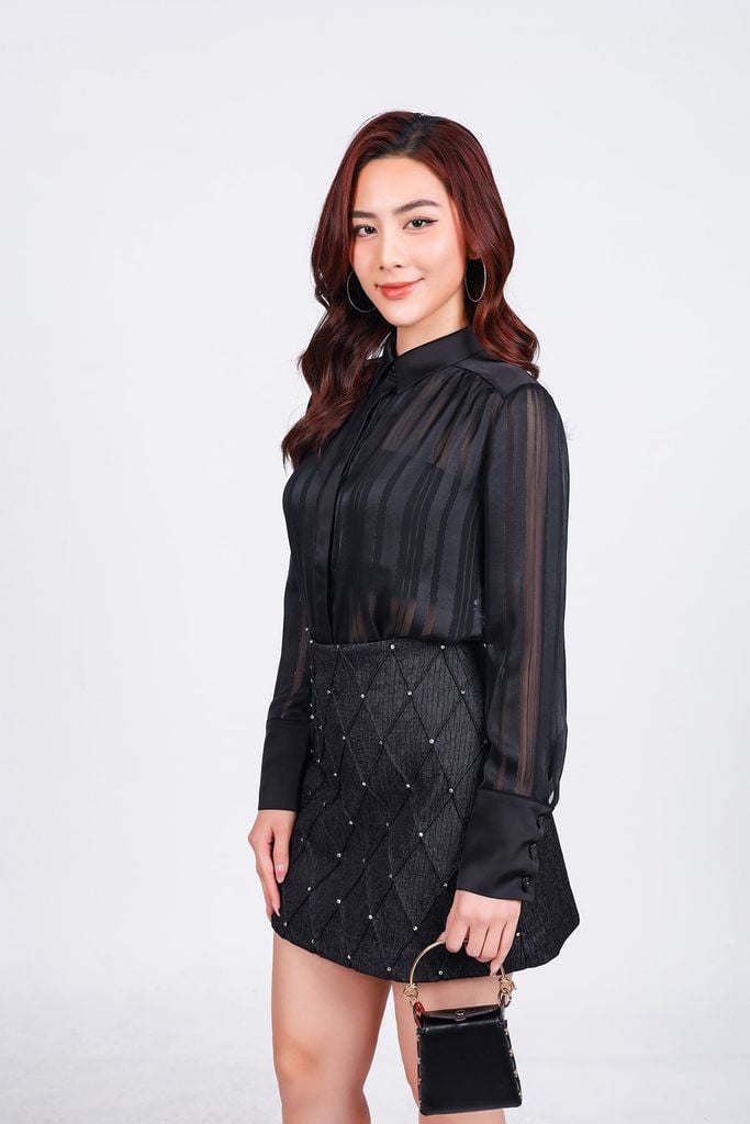 FJN9702 - Chân váy ngắn vải gấm dáng A đính đá thời trang cao cấp - PANTIO