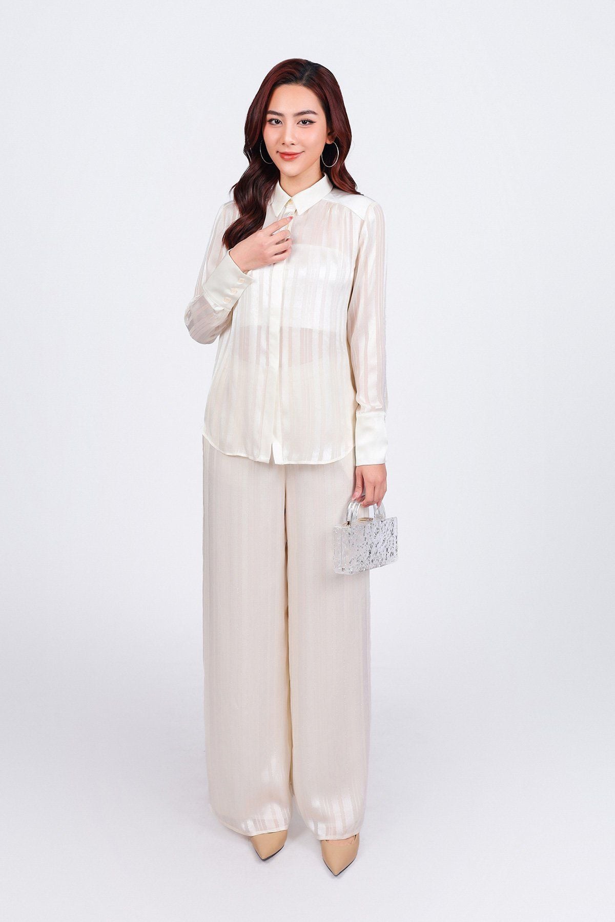 BQD93258 - Quần dài công sở vải lụa dày cao cấp dáng suông dài ống rộng họa tiết đường gân thời trang - PANTIO