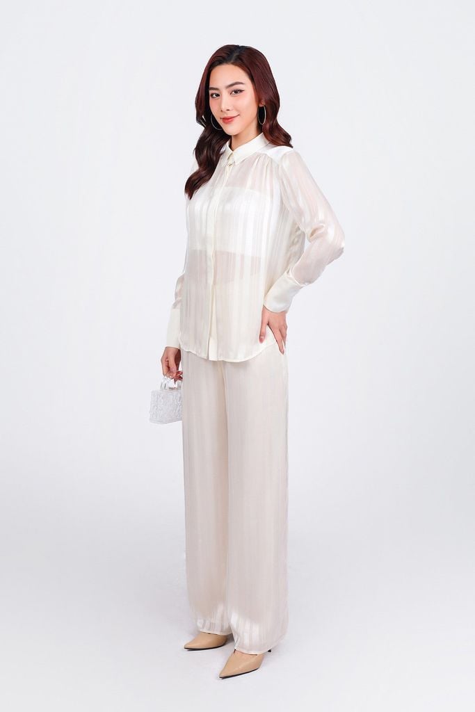 BQD93258 - Quần dài công sở vải lụa dày cao cấp dáng suông dài ống rộng họa tiết đường gân thời trang - PANTIO