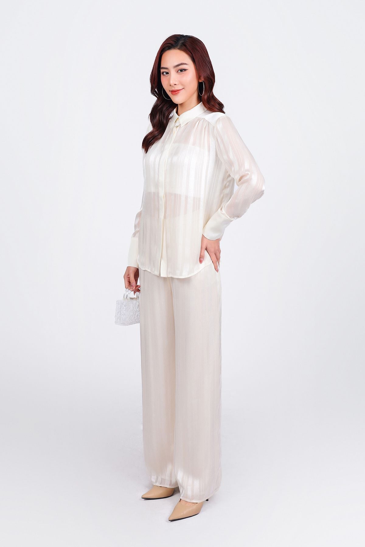 BQD93258 - Quần dài công sở vải lụa dày cao cấp dáng suông dài ống rộng họa tiết đường gân thời trang - PANTIO