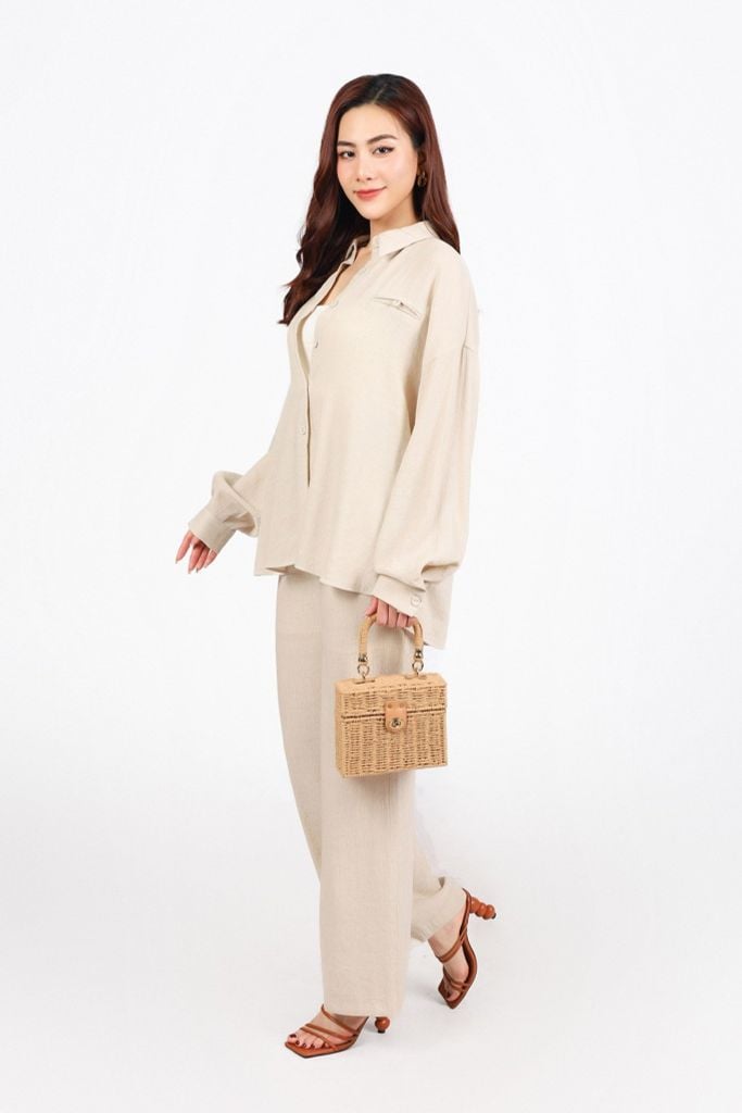 BQD93320 - Quần dài công sở vải tơ dáng suông ống đứng cạp chun co giãn - PANTIO