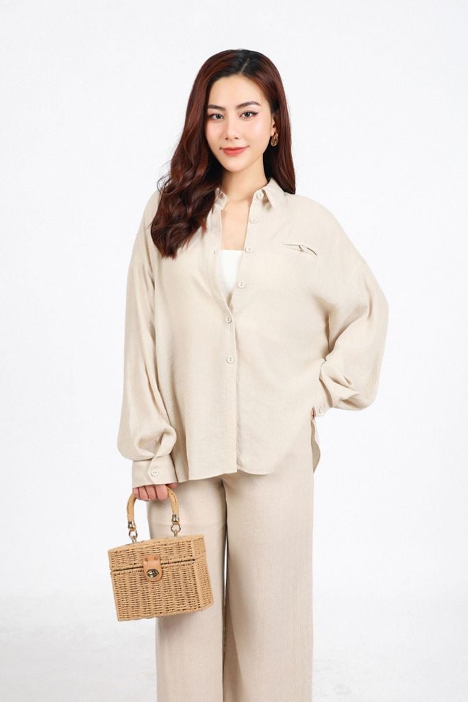 BQD93320 - Quần dài công sở vải tơ dáng suông ống đứng cạp chun co giãn - PANTIO