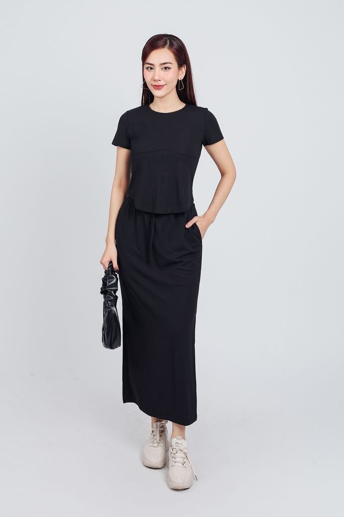 BJT33051 - Chân váy vải cotton dáng suông dài cạp chun co giãn xẻ tà bên hông thân váy trang trí hoạ tiết in cao cấp - PANTIO