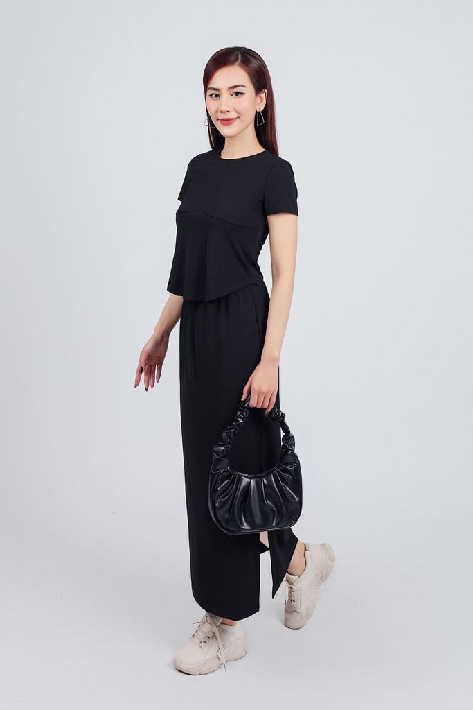 BJT33051 - Chân váy vải cotton dáng suông dài cạp chun co giãn xẻ tà bên hông thân váy trang trí hoạ tiết in cao cấp - PANTIO