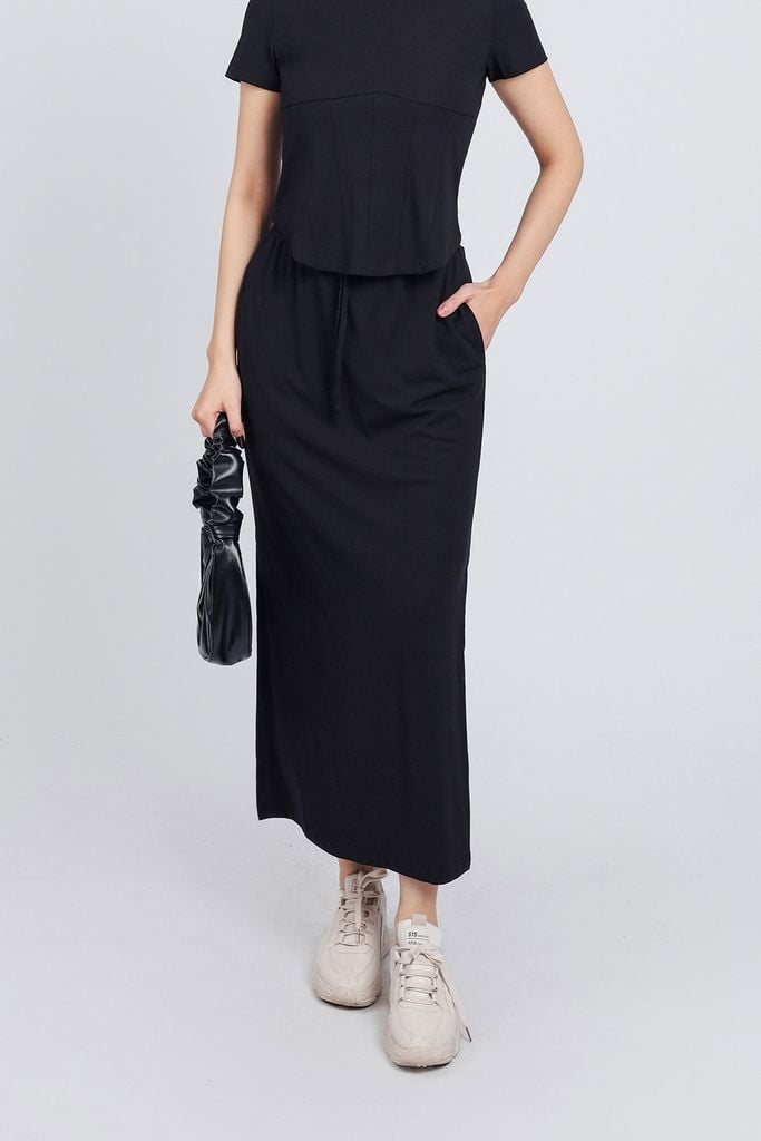 BJT33051 - Chân váy vải cotton dáng suông dài cạp chun co giãn xẻ tà bên hông thân váy trang trí hoạ tiết in cao cấp - PANTIO