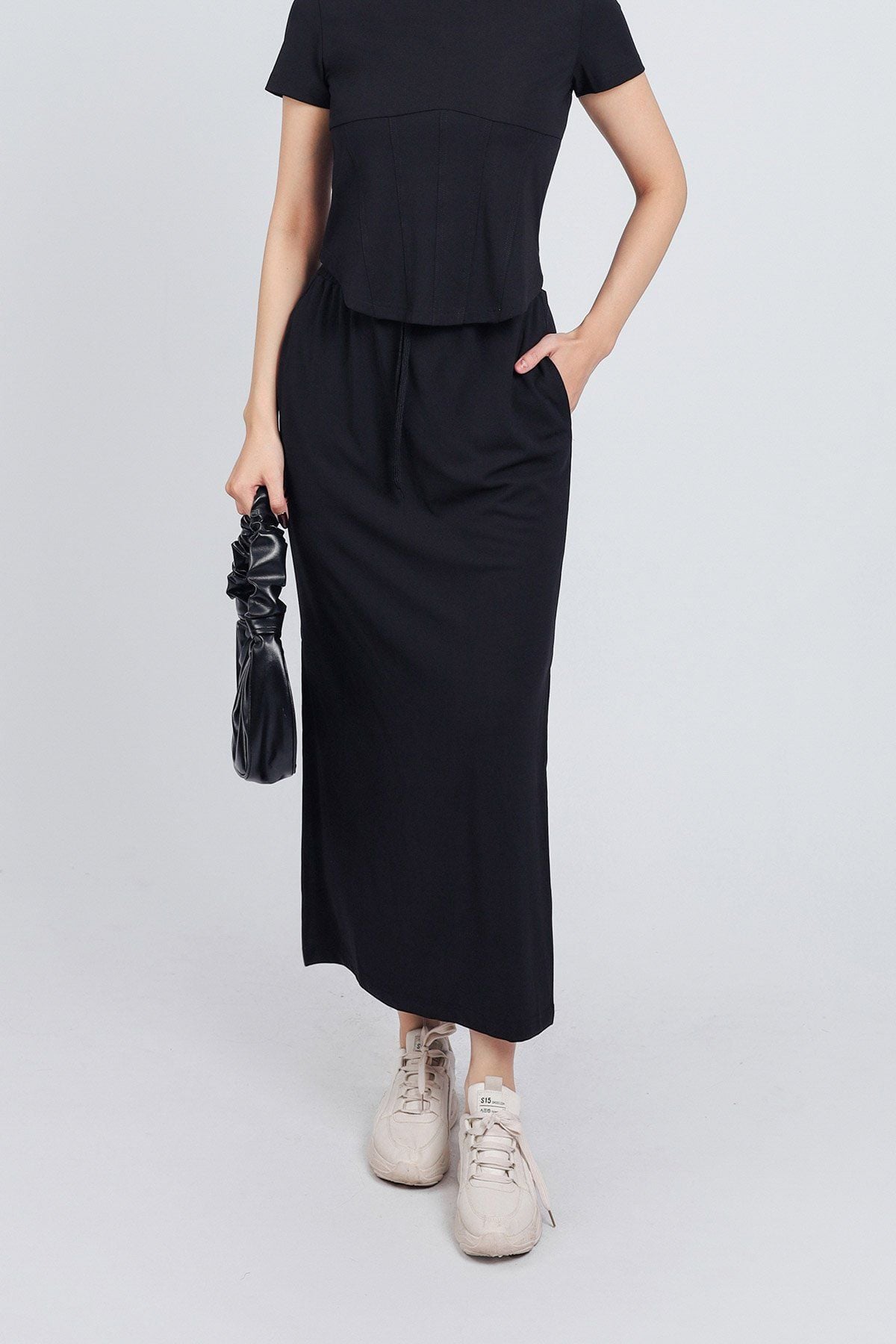 BJT33051 - Chân váy vải cotton dáng suông dài cạp chun co giãn xẻ tà bên hông thân váy trang trí hoạ tiết in cao cấp - PANTIO