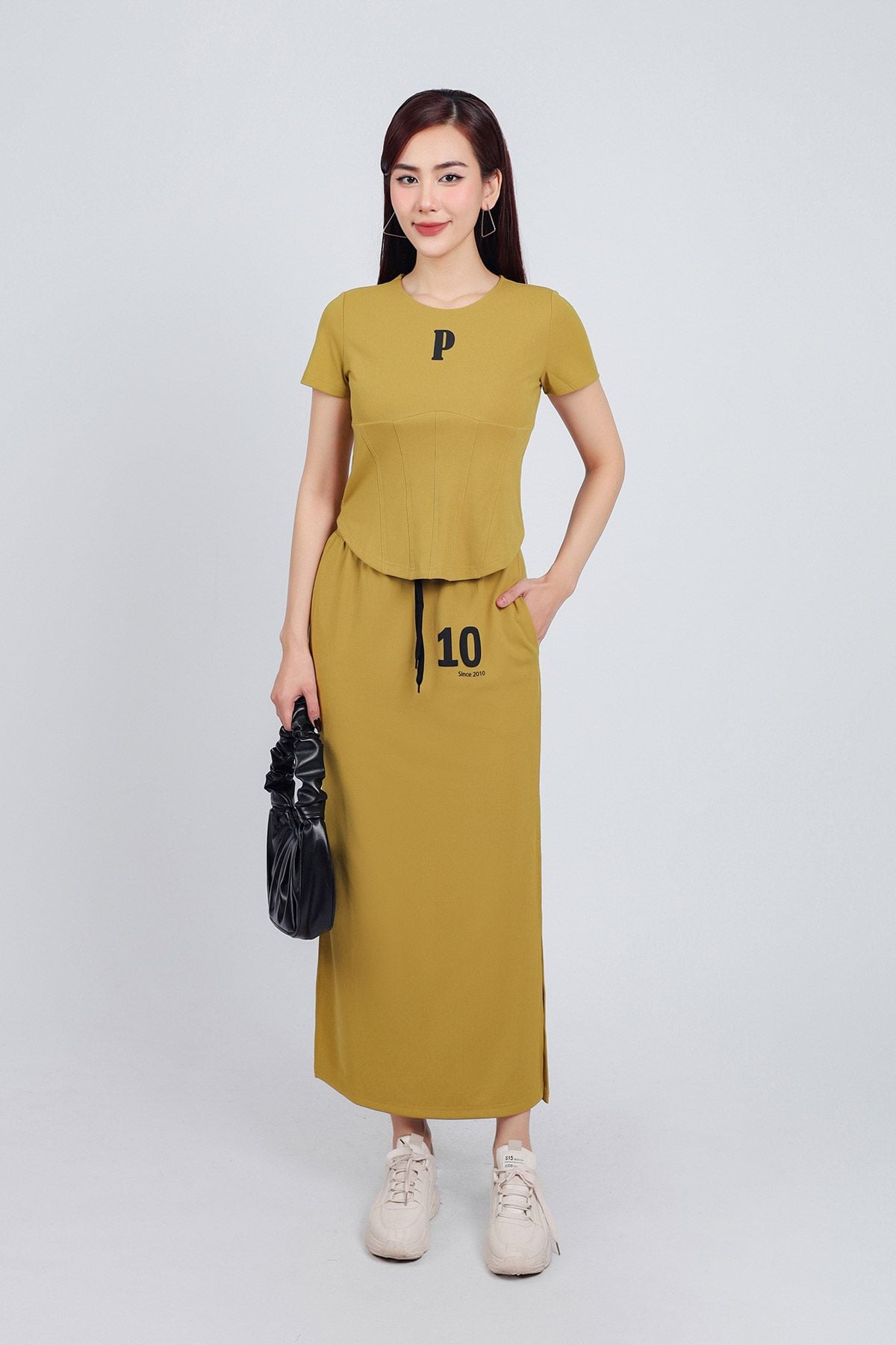 BJT33051 - Chân váy vải cotton dáng suông dài cạp chun co giãn xẻ tà bên hông thân váy trang trí hoạ tiết in cao cấp - PANTIO