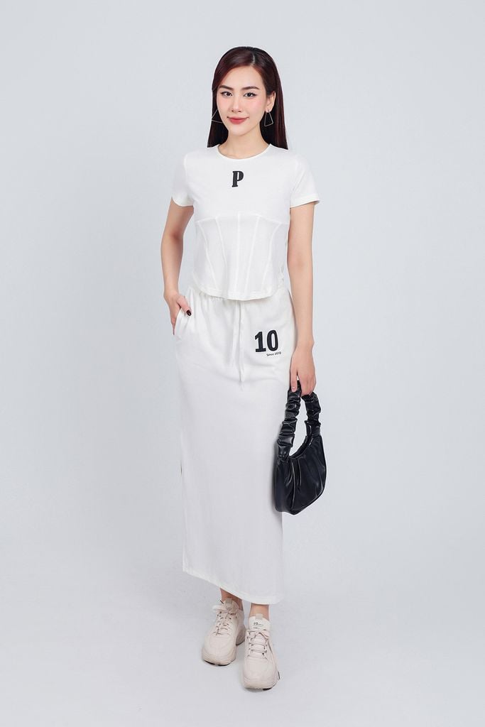 BJT33051 - Chân váy vải cotton dáng suông dài cạp chun co giãn xẻ tà bên hông thân váy trang trí hoạ tiết in cao cấp - PANTIO