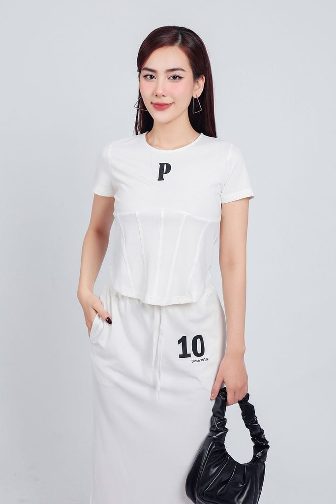 BAT33051 - Áo thun vải cotton dáng ôm cổ tròn tay ngắn thân áo trang trí hoạ tiết in cao cấp - PANTIO