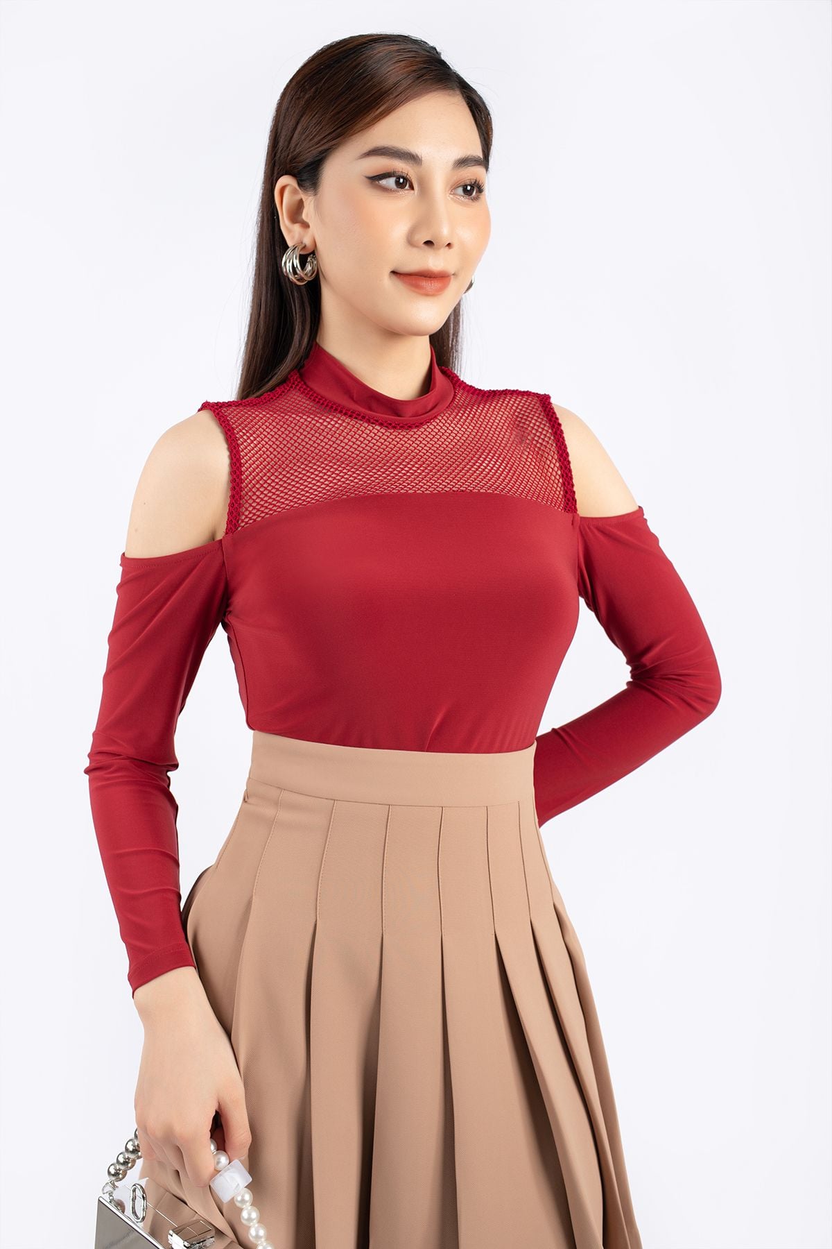 FJN1663 - Chân váy midi công sở vải tuytsi dáng Xoè xếp ly khóa thân sau - PANTIO