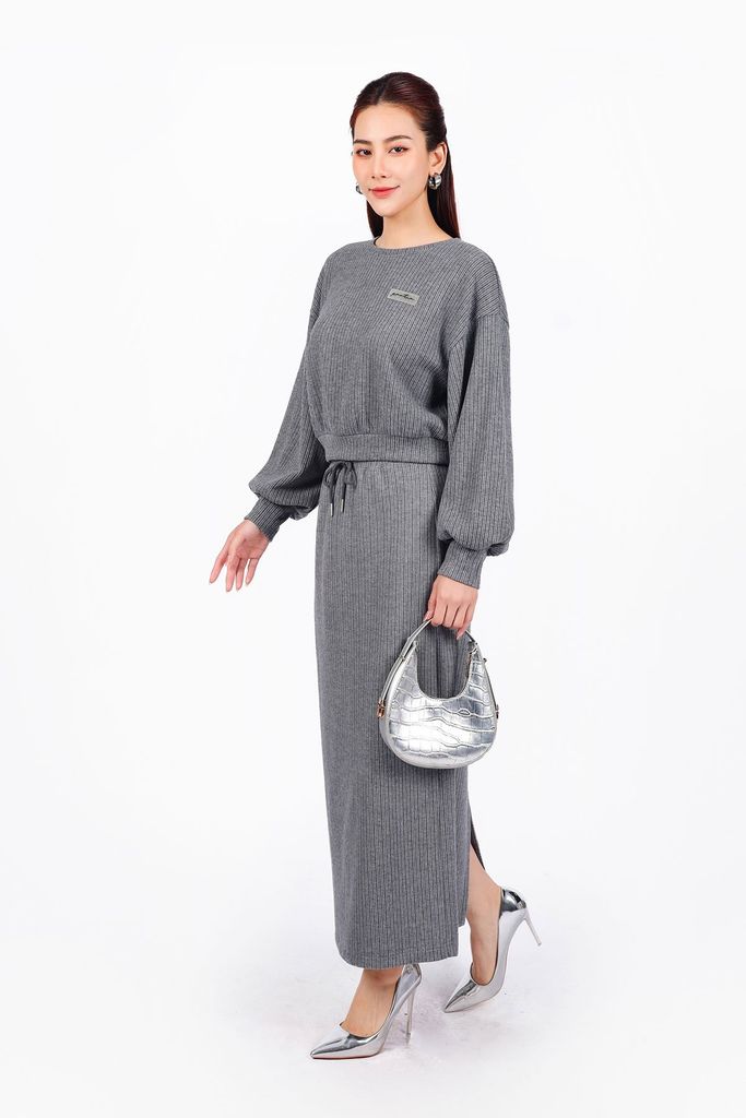 BAT93236 - Áo bộ thể thao vải len dáng lửng cổ tròn tay rộng bo chun tay áo - PANTIO